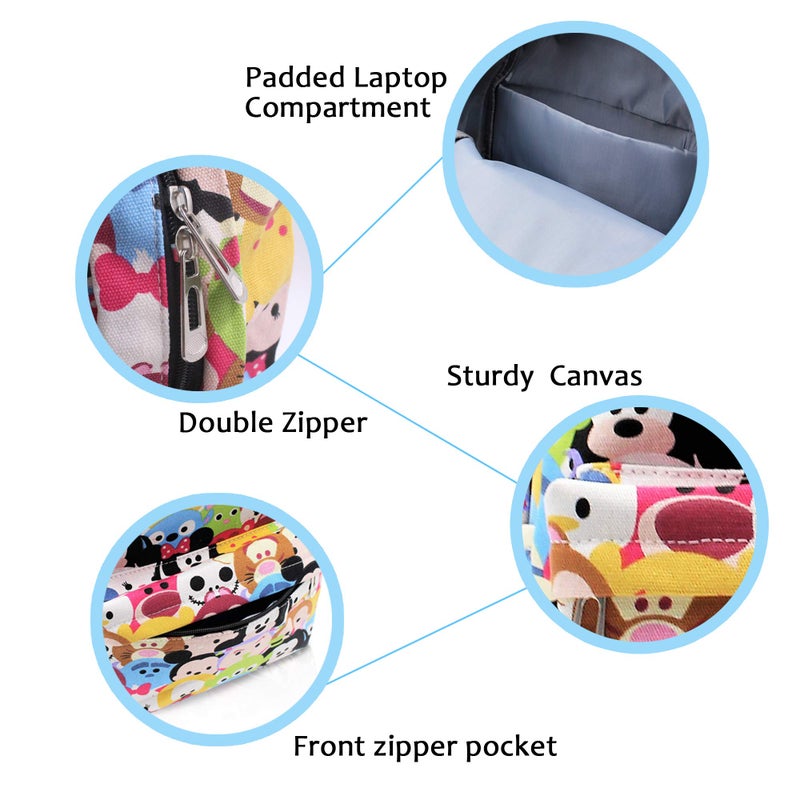 Finex Mickey Minnie Canvas Backpack Casual Daypack with 15 in Laptop Storage Compartment - Image 3